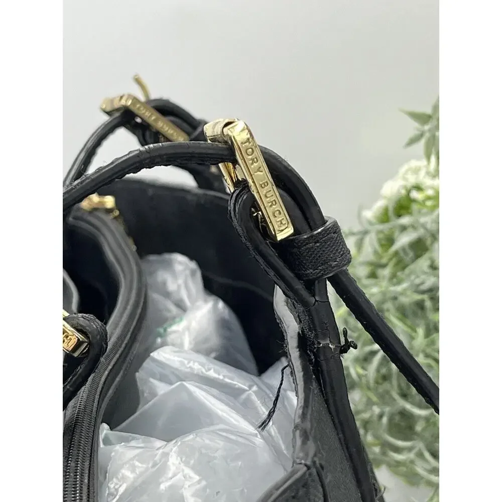 Tory Burch York Buckle Black Saffiano Leather Gold Tone Hardware Bucket Tote Bag